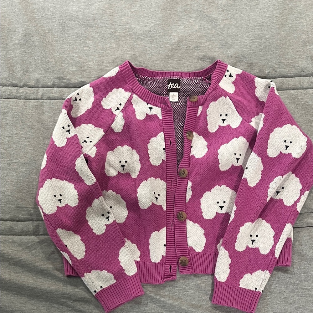 Tea Collection Fuchsia Cardigan with Dog Design